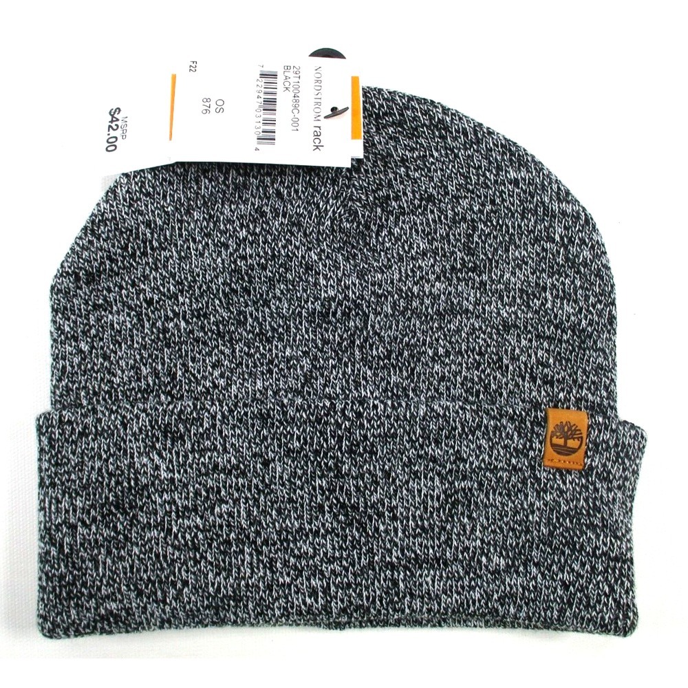 Timberland Black, Grey Knit Marled Cuffed Beanie Watch Hat Cap, One Size, NEW